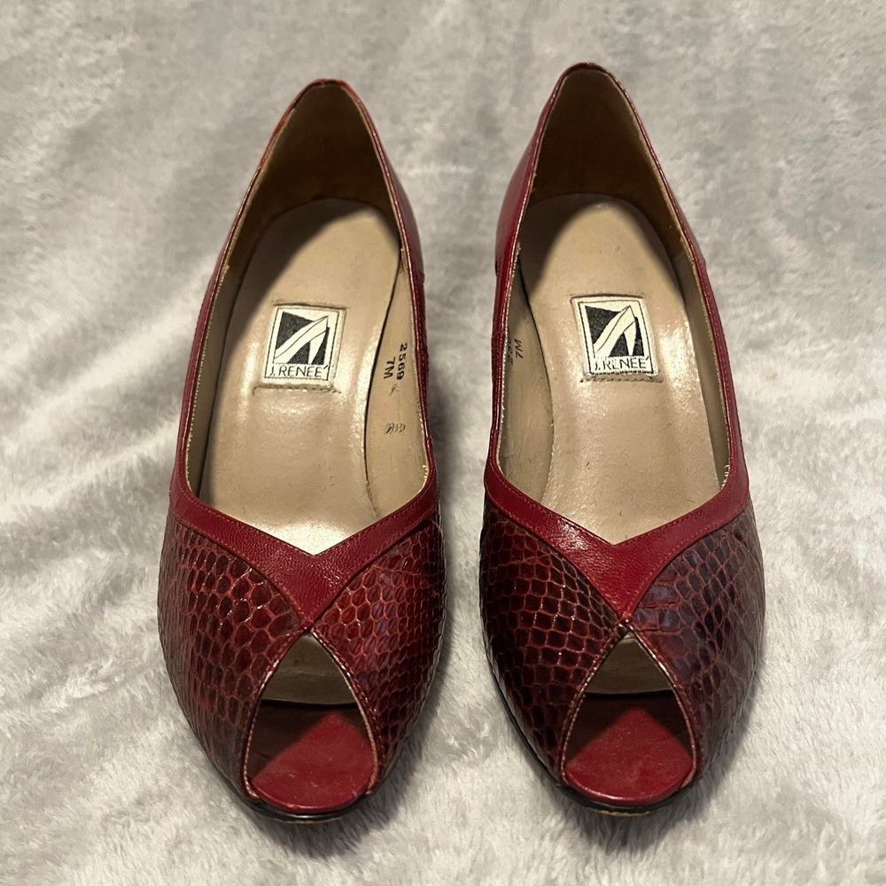 J Renee Luxe Red Genuine Snakeskin Peep Toe Heel Pump Women's 7M Vintage EUC - Picture 2 of 8